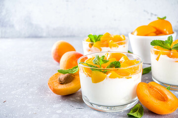 Curd or yogurt dessert with apricots