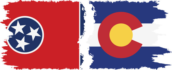 Colorado and Tennessee states grunge brush flags connection, vector