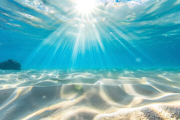 The sun's rays penetrate the water at sea depth