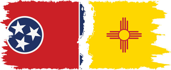 New Mexico and Tennessee states grunge brush flags connection vector