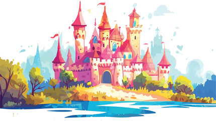 Magical fairytale castle. Vector illustration Handdrawn