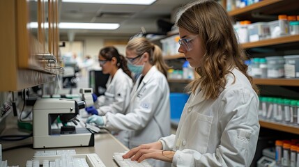 Fototapeta premium Laboratory setup with researchers investigating the role of epigenetics in human health