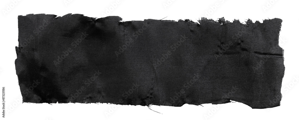 Wall mural a piece of torn black satin fabric on a white background. isolate a crumpled piece of fabric