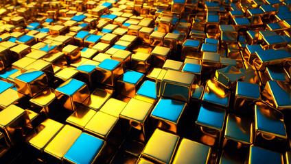Obraz premium Explore a futuristic tech background with abstract digital golden blocks, conveying a sense of innovation, style, and glamour