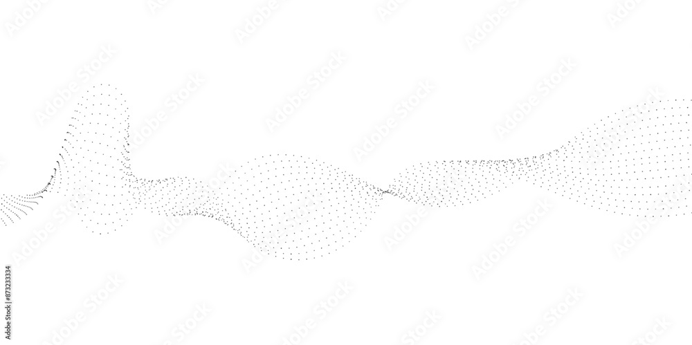 Poster abstract flowing dots particles wave curved lines on transparent background. black halftone gradient