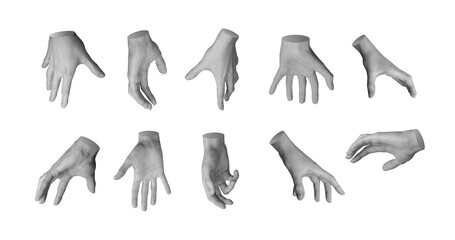 Obraz premium Grabbing, gripping, taking and holding gestures set, hand sign isolated on white background., transparent PNG cutout