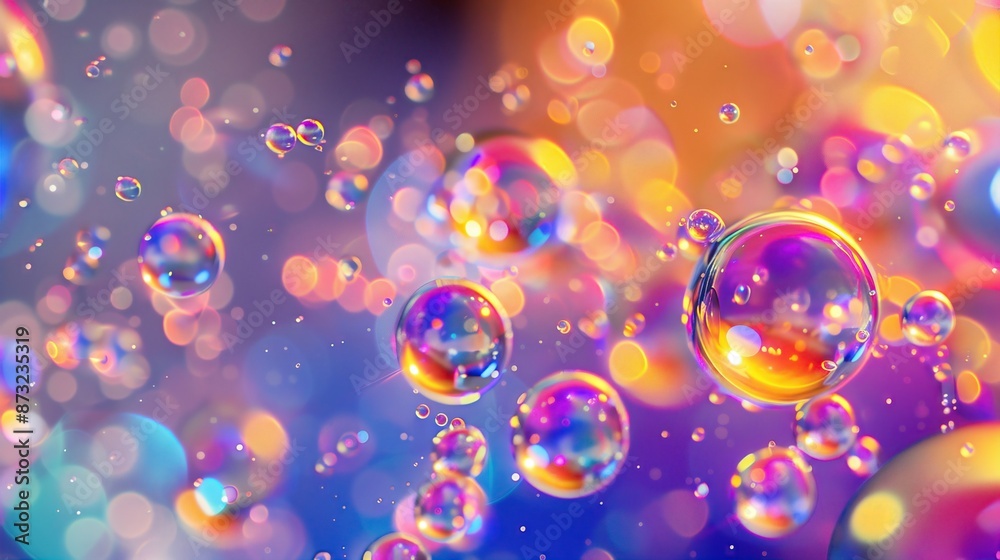 Poster vibrant abstract bubbles with colorful bokeh background, perfect for creative and artistic projects 