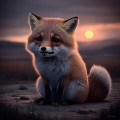 Obraz premium sad night fox