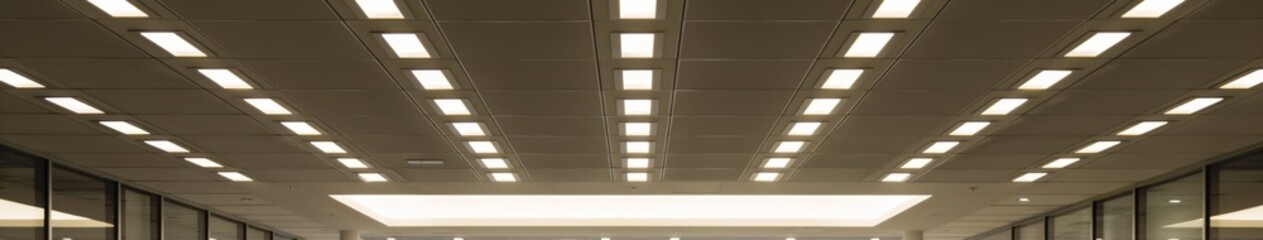 Grid Ceiling with Embedded Lighting Representing Energy Efficiency, Eco-Friendly Design, Light Sensing, Smart Home Technology, World Environment Protection Day, Health, Sustainability, and AI-Generate