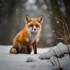 Obraz premium snow winter orange fox