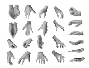 Grabbing, gripping, holding, taking and grasping palms and fingers gestures set, hand sign isolated on white background., transparent PNG cutout