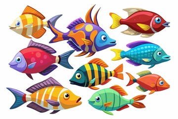 Naklejka premium a set of several types of marine fish in a difference on a white background