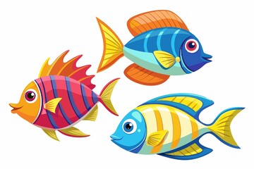 a set of different species of marine life living in the sea, on a white background
