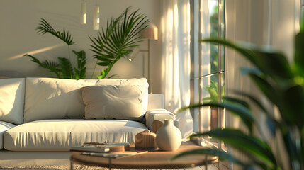 Sunlit Modern Living Room with Indoor Plants