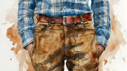 Monotone Watercolor Close-up of Traditional Lederhosen Fabric