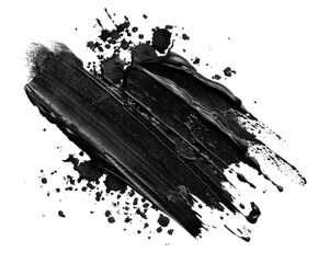 Artistic black paint texture on a white background, abstract and rough.