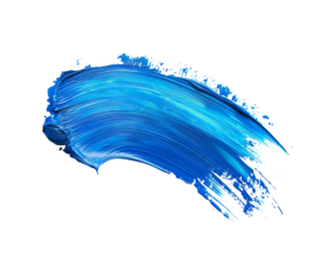 Blue paint brush stroke with texture, isolated on white.