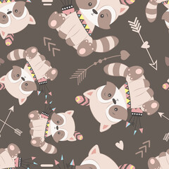 Cute boho animals seamless pattern