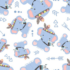 Cute boho animals seamless pattern