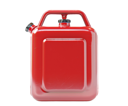 Red gasoline canister with handle, isolated on white.