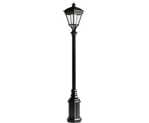 Black street lamp post on white background..