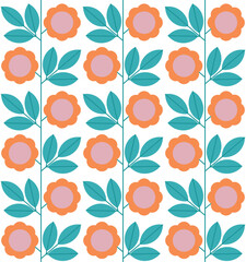 Geometric bauhaus pattern with flowers and leaves. Abstract flat background