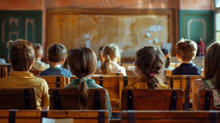 View of young students attending school