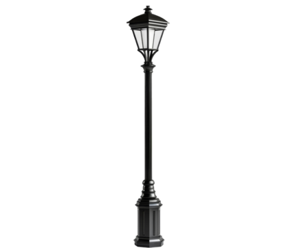 Black street lamp post on white background..