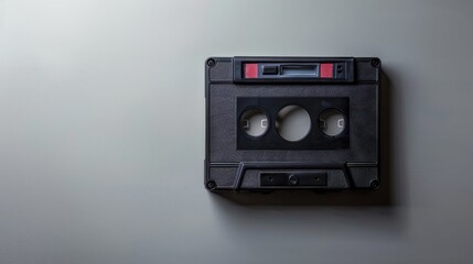 Obraz premium Vintage cassette tape on a plain background, showcasing retro music technology from the past