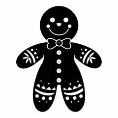 Boho Rustic Christmas Gingerbread man black vector silhouette