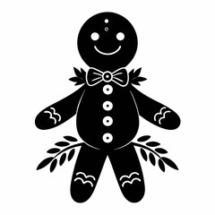 Boho Rustic Christmas Gingerbread man black vector silhouette