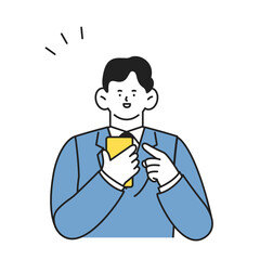 スマホを使うビジネスパーソンの男性　ポジティブな表情イラスト