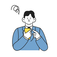 スマホを使うビジネスパーソンの男性　ネガティブな表情イラスト