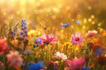 Vibrant flower meadow with a variety of colorful wildflowers