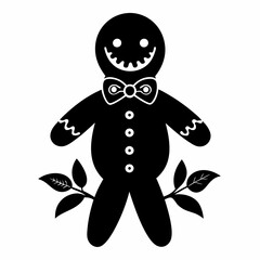 Boho Rustic Christmas Gingerbread man black vector silhouette