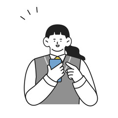 スマホを使う制服姿の女子学生　ポジティブな表情イラスト