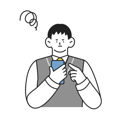 スマホを使う制服姿の男子学生　ネガティブな表情イラスト