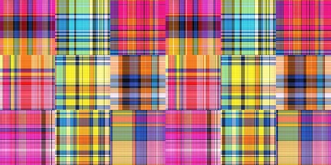Cozy plaid patterns seamless border background in colorfull autum fall home decor. Woven patchwork style effect for seamless edging banner