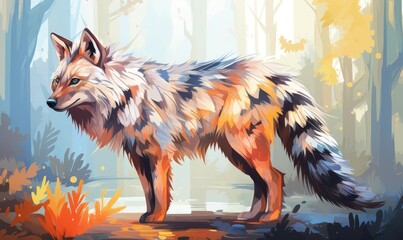 Aardwolf sniffing the air flat design side view wilderness theme water color Triadic Color Scheme