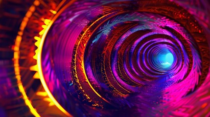 Obraz premium A series of pulsing neon tunnels that twist and turn in a spiral simulating the quantum leap experience.