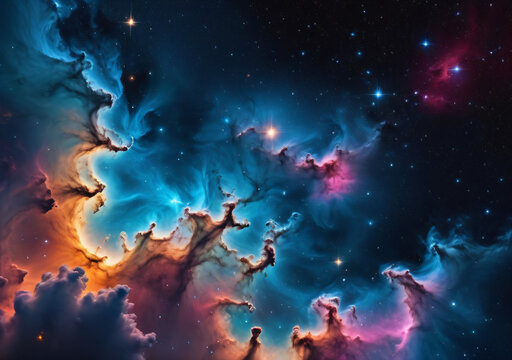 Colorful space galaxy cloud nebula. Stary night cosmos. Universe science astronomy. Supernova background wallpaper. Generative AI.	