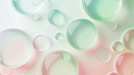Innovative tech design with frosted glass circles in pastel green and pink, against a white gradient background.