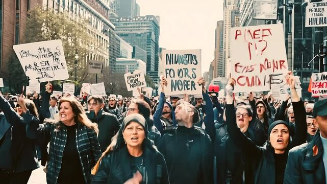 Crowd of people protesting on a city street