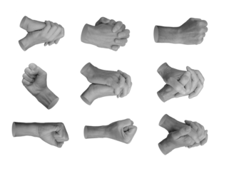 Intertwined connected fingers set, clasped gestures, hand sign isolated on white background, set., transparent PNG cutout