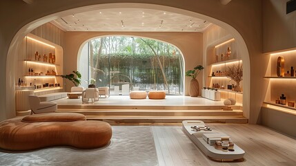 Luxury product showcase stage podium with high-end merchandise, luxury branding, and exclusive venue setting. , Minimalism,