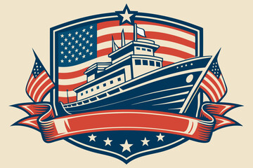 Fototapeta premium boat ship flag logo vector illustration 