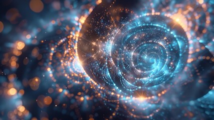 A digital animation depicting the transformation and evolution of eight particles within an octet set to a mesmerizing soundtrack.