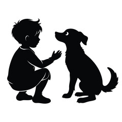 cute dog playing with the boy silhouette vector