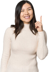 Young Chinese woman showing number one with finger.