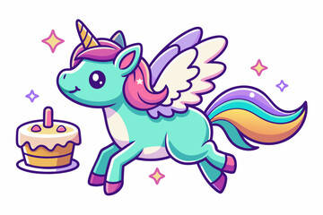 cute unicorn flying vector icon illustration